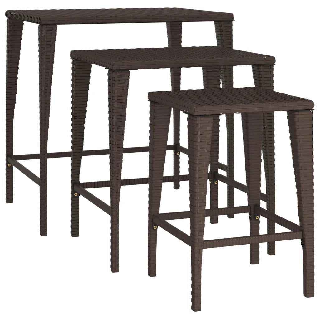 Tavolini Impilabili 3 pz Marroni in Polyrattan 319385
