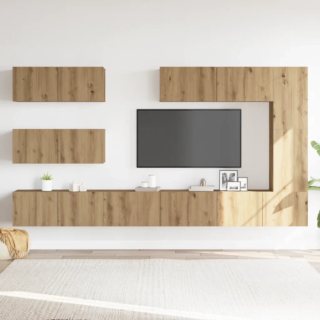 Set Mobile TV 7 pz Montato a Parete Rovere in Legno Multistrato 3329140