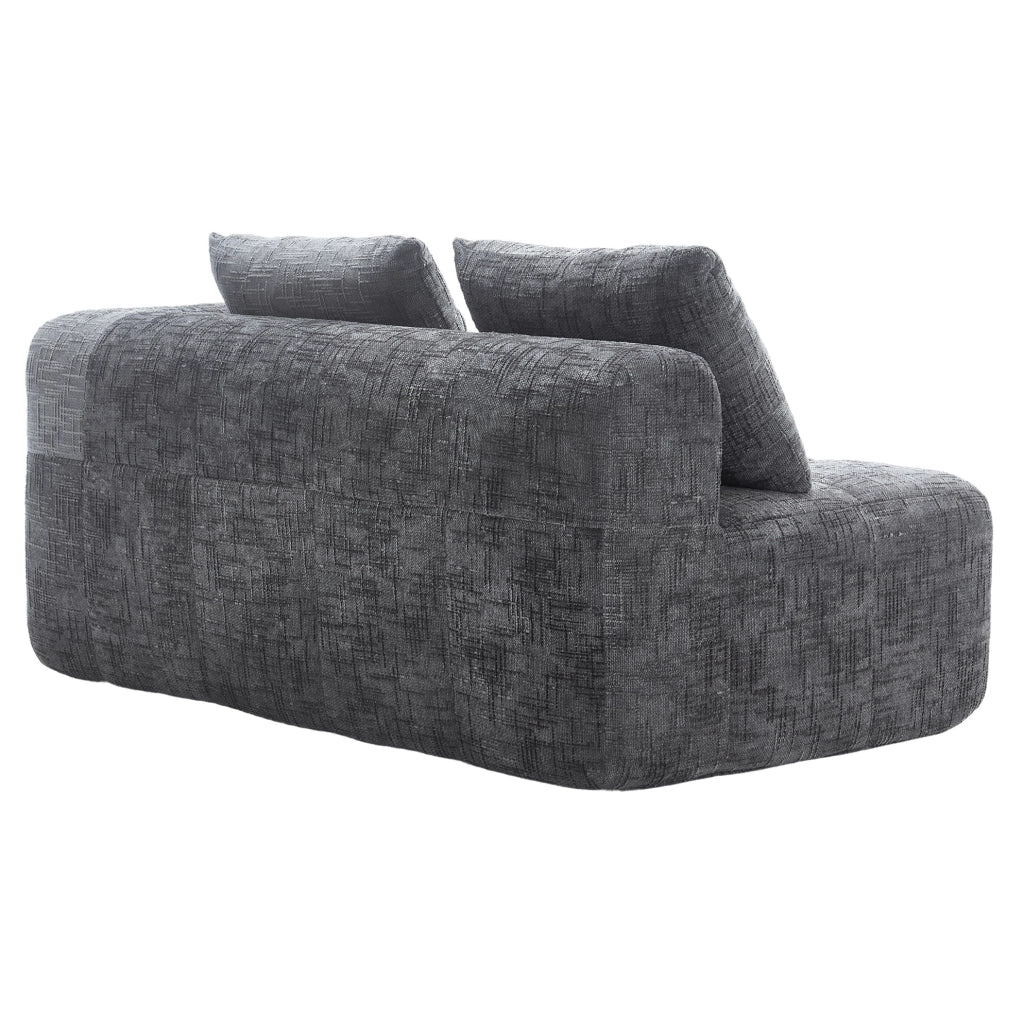 Divano con chaise longue in chenille grigio; 158x90x60 cm; con tasche laterali e cuscino