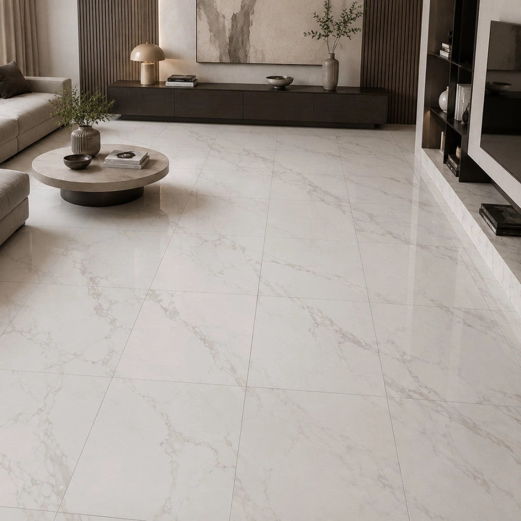 Set 22 Piastrelle Autoadesive per Pavimento e Parete 30x30 cm 2 mq in LTV PVC Effetto Marmo Bianco