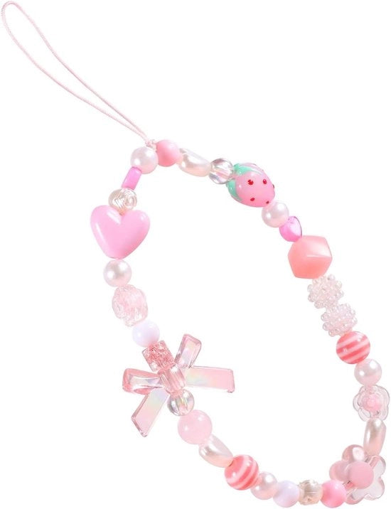Cinturino per telefono con perle e catenella da polso per chiave Kawaii cordone per telefono da polso corto.
