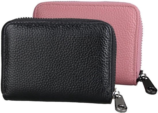 Portafoglio con protezione RFID - 2 pezzi - Etui in pelle - Formato compatto 11 x 7,5 cm - Nero/Rosso
