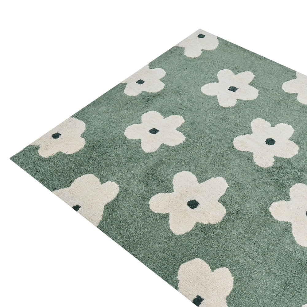 Tappeto verde in cotone 160 x 230 cm con motivi floreali decorativi in stile bohémien Soggiorno Bambini Camera dei bambini