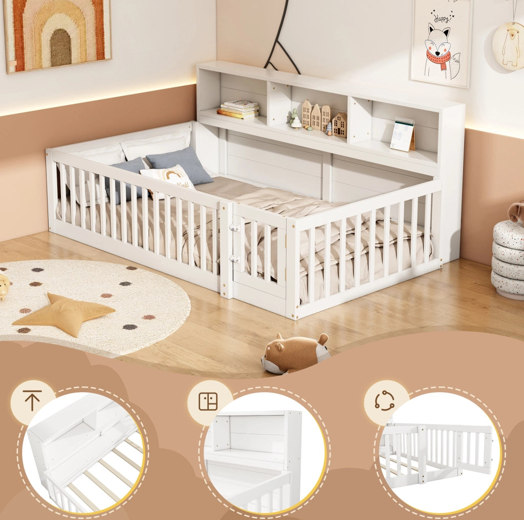 Letto a scomparsa bianco 90x200 cm con sponde e vani laterali
