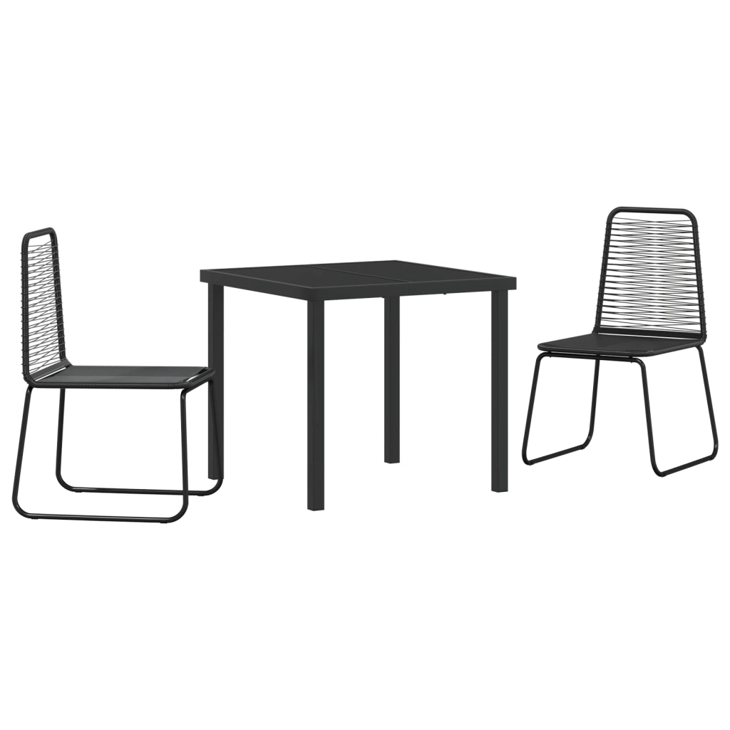 Set da Pranzo da Giardino 3 Pezzi in Rattan Poli Nera