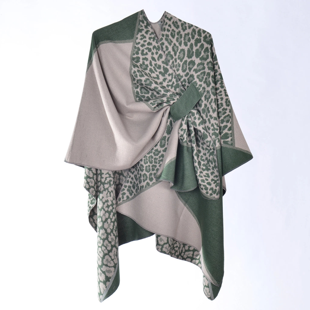 Elegante e versatile scialle jacquard con stampa leopardata per donna, stile etnico autunnale, morbido e caldo.