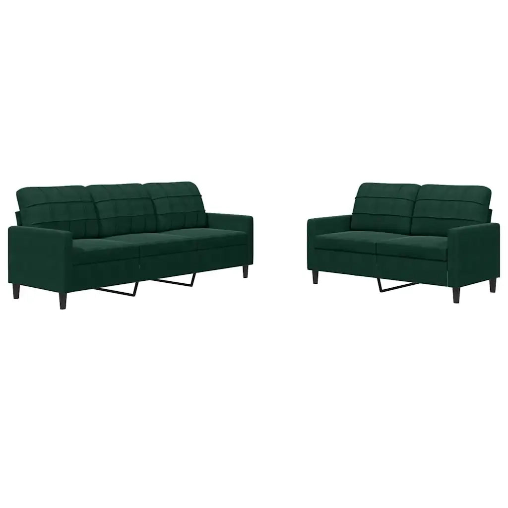 Set di Divani 2 pz con Cuscini Verde scuro in Velluto