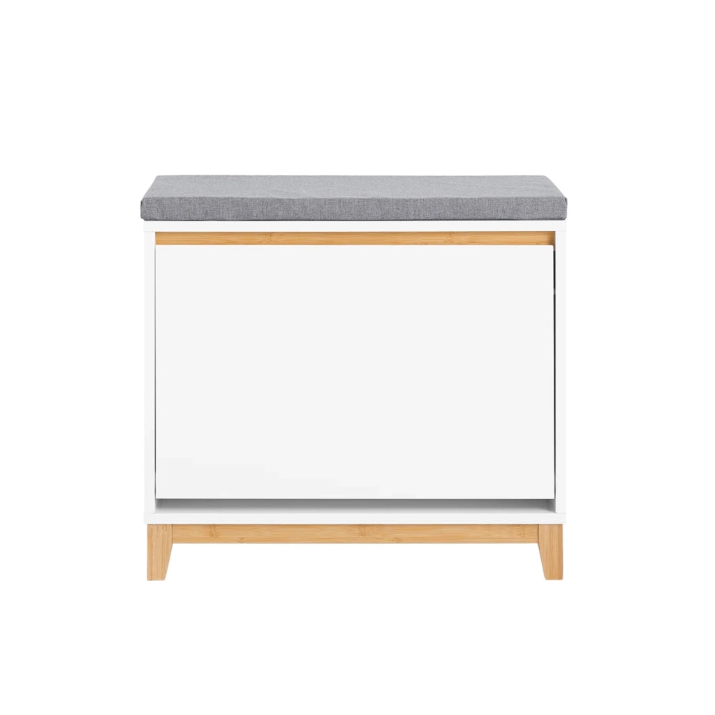 SoBuy Scarpiera con Ribalta Scarpiera con Panca Imbottita, Scarpiera Salvaspazio, Mobile da Ingresso, Bianco-Naturale, 60x34x55 cm FSR191-WN