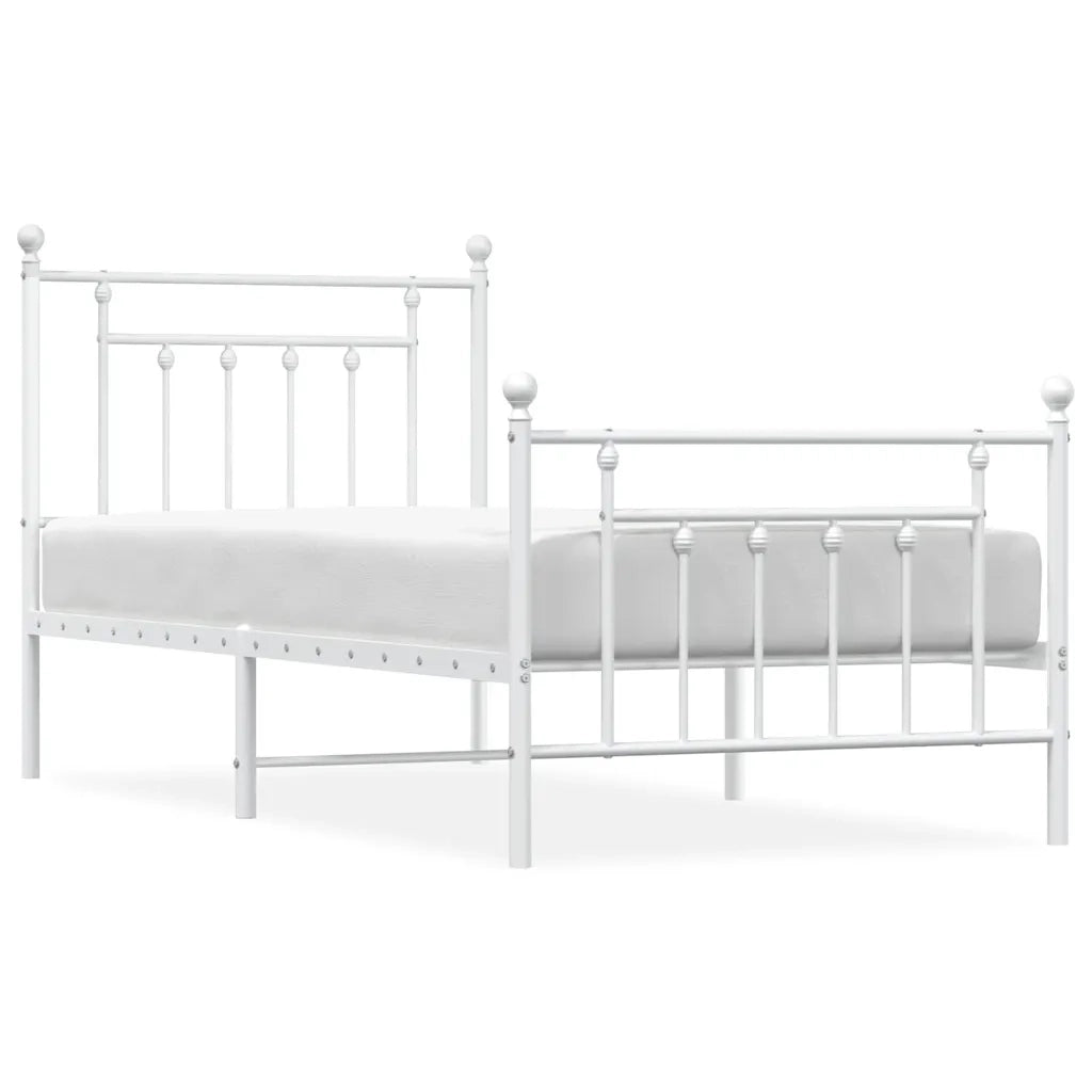 Letto singolo | Letto per adulti | Giroletto con Testiera e Pediera Metallo Bianco 90x200 cm