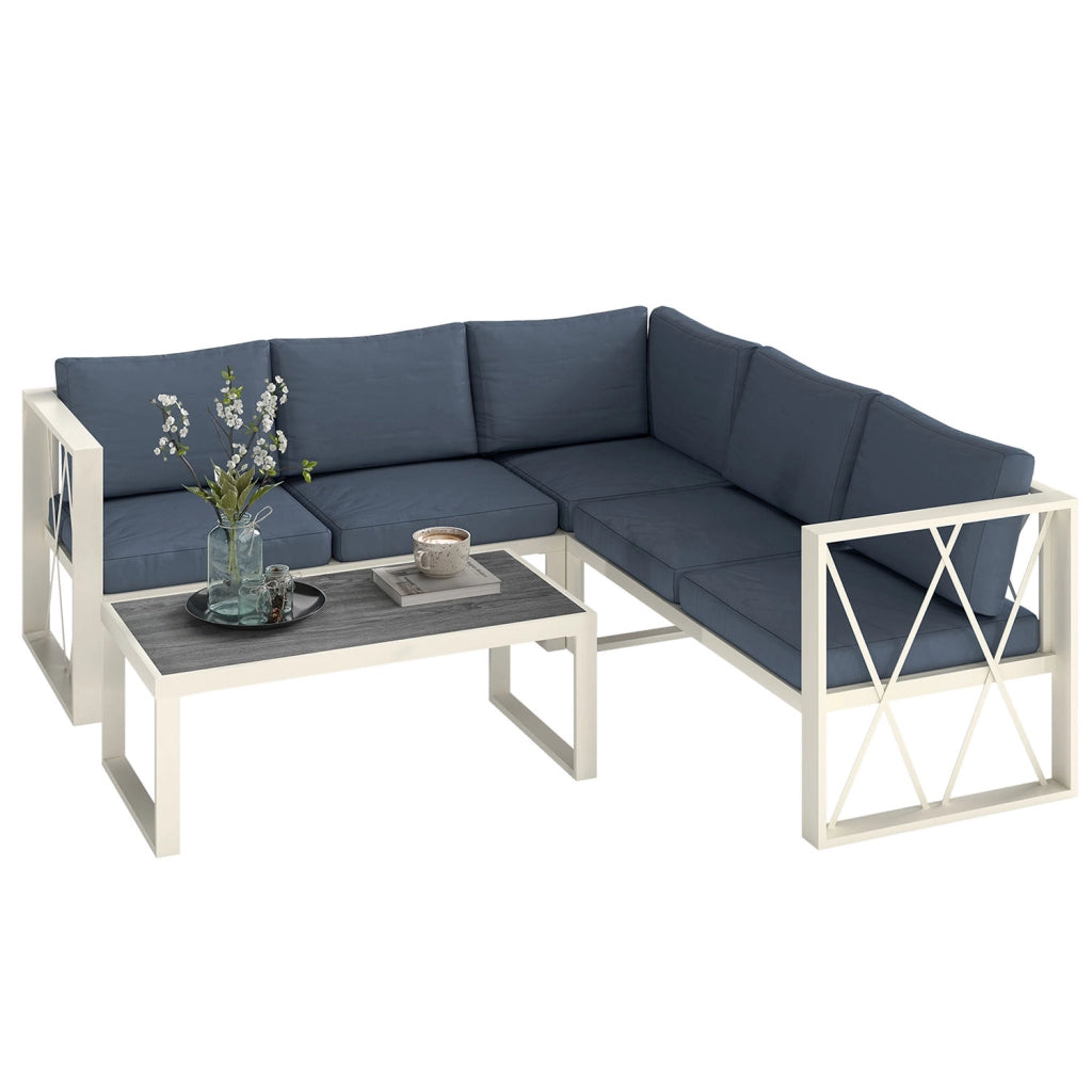 Set Salotto da Giardino Angolare Poltrona Reclinabile 2 Divanetti con Cuscini e Tavolino Grigio