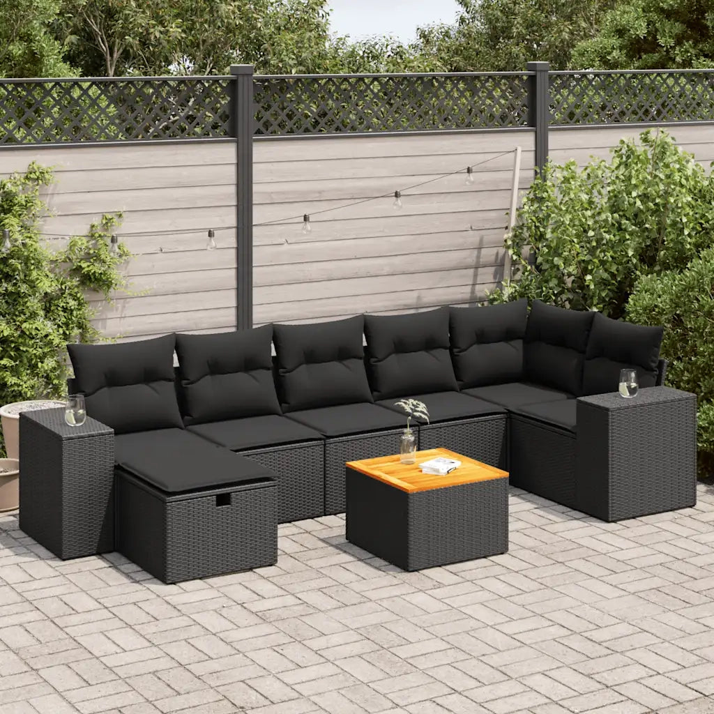 Set Divani da Giardino con Cuscini 8 pz Nero in Polyrattan 3325877