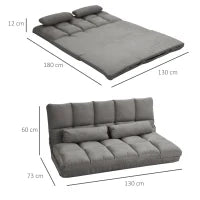 Divano da Terra 2 in 1 con Schienale Reclinabile su 7 Livelli e Cuscini, 130x73x60 cm, Grigio Carbone