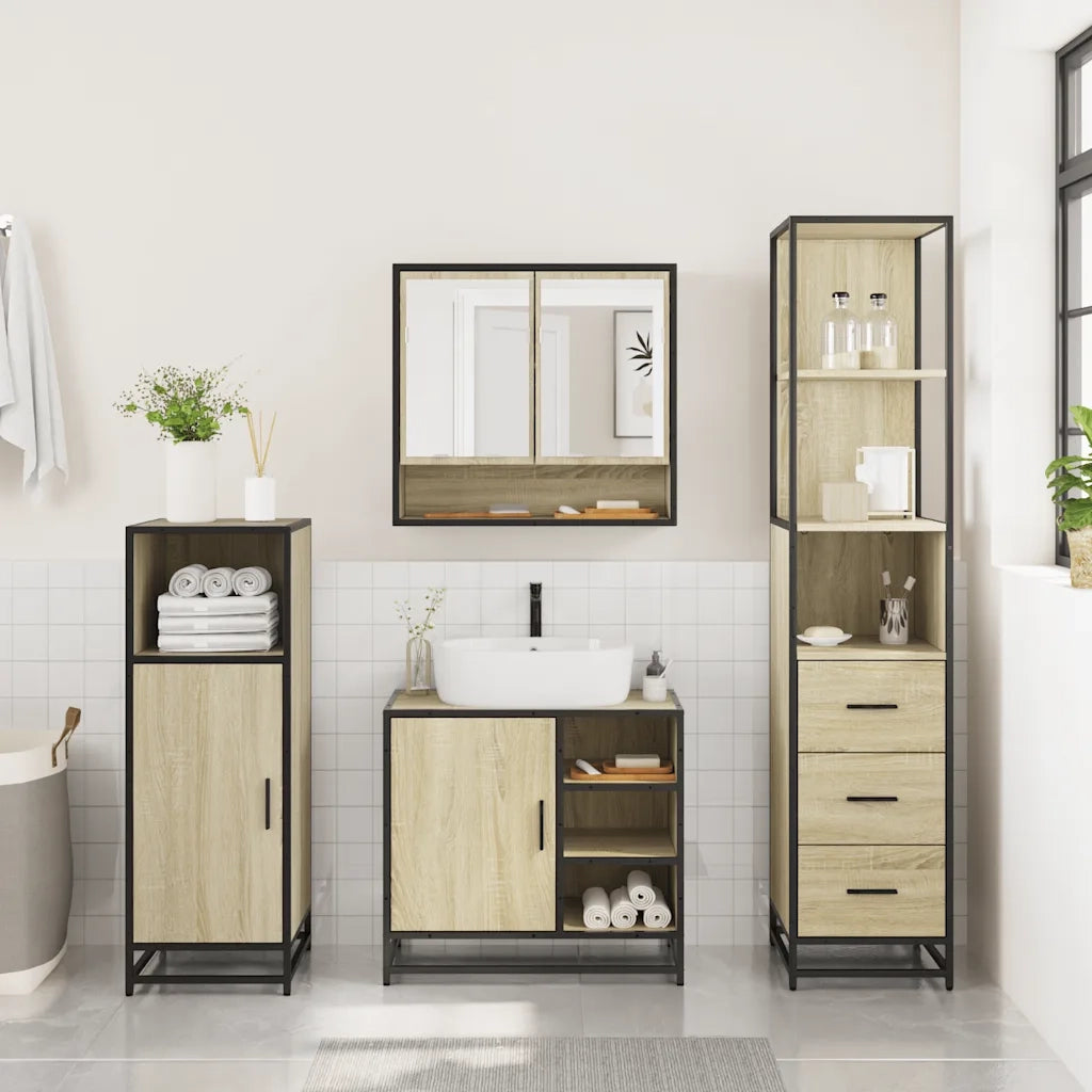 Set Mobili da Bagno 3 pz Rovere Sonoma in Legno Multistrato 3301176