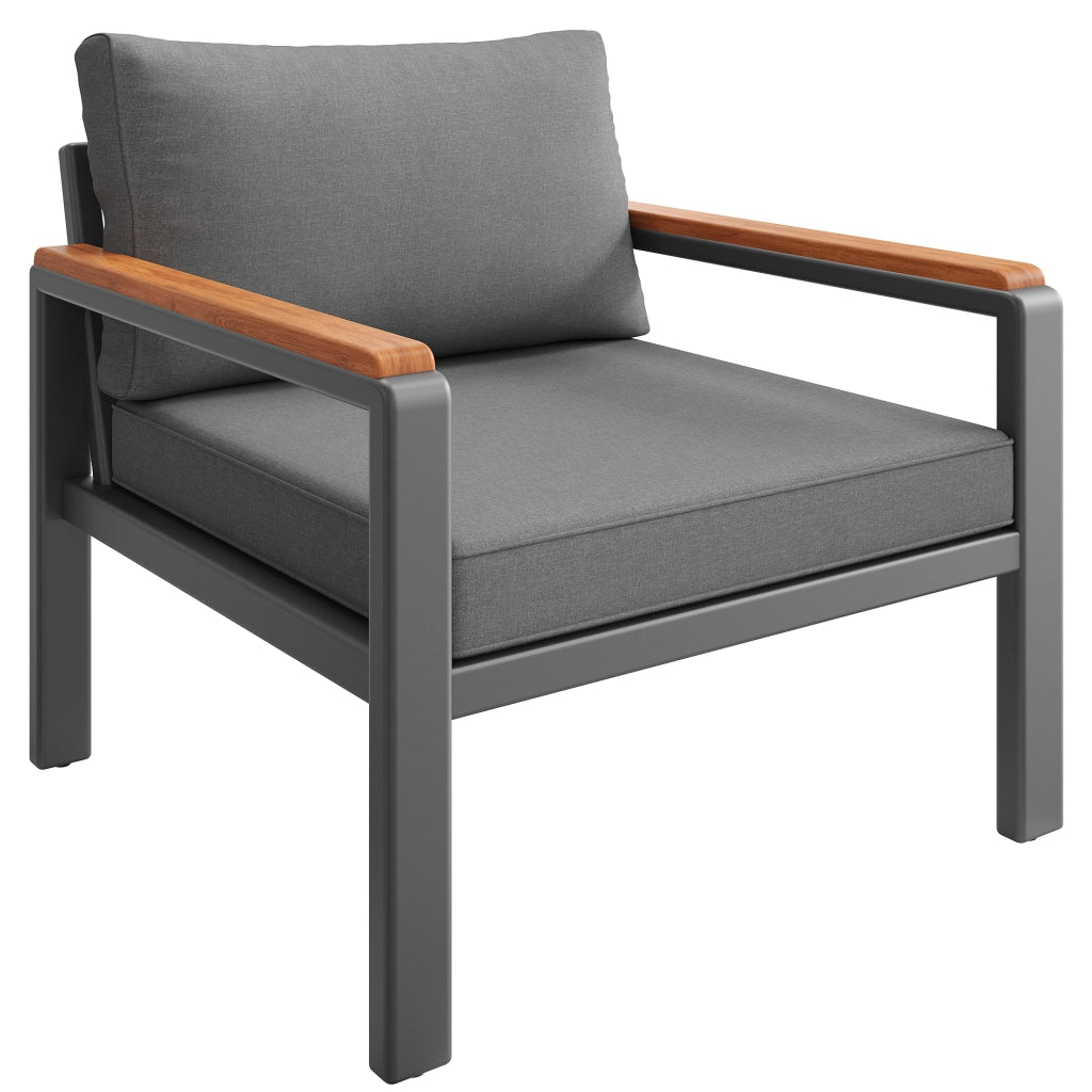 Set Divano da Giardino Modulare ¨C MINIMAL ¨C Polyrattan Grigio con Cuscini e Tavolino in Legno