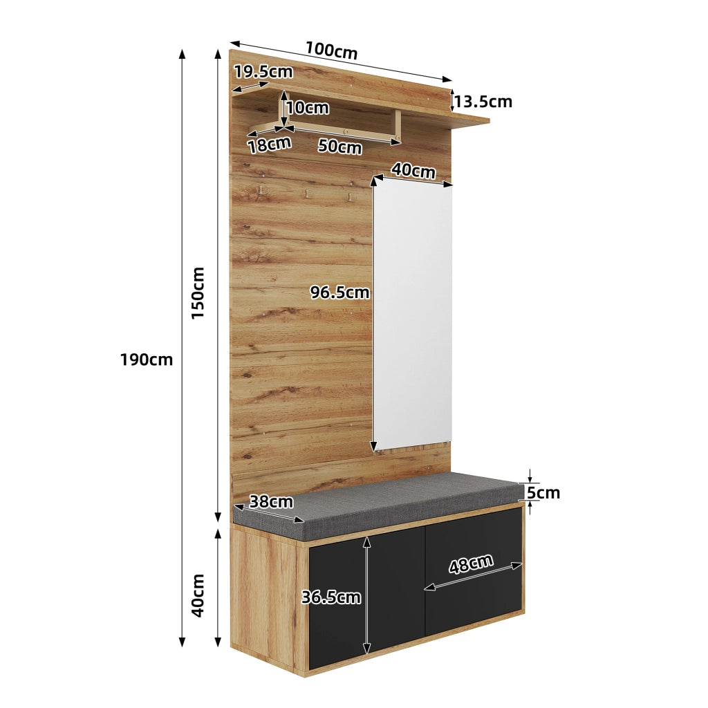 Ensemble de meubles de salon Mobile ingresso con specchio, seduta e vani in truciolare nero