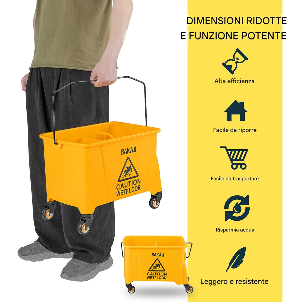 Carrello Pulizie Professionale con Secchio Lavapavimenti 20LT e 4 Ruote Mobili