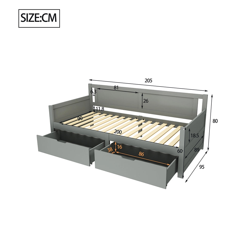 Letto a sedia singolo - Xylo - 90x200 cm - Grigio - Due scomparti di archiviazione