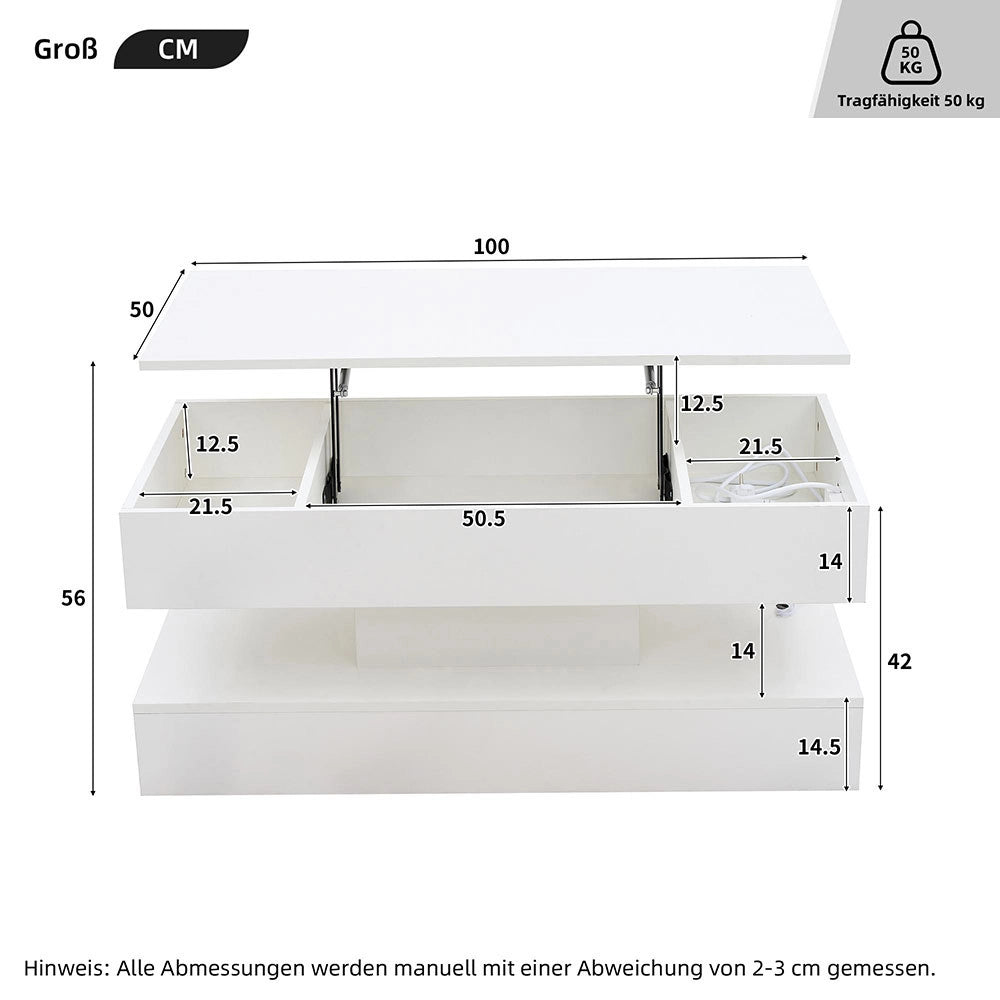 Tavolino-Xylo-100x50x42cm LED idraulico capacit?? 50kg