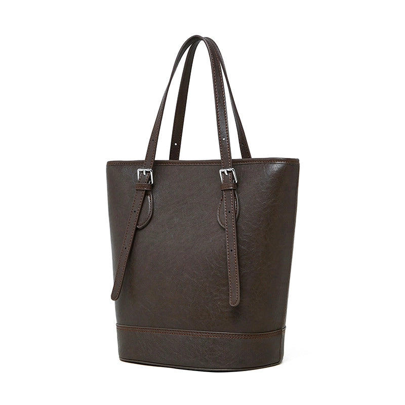 Borsa a mano da donna in vera pelle, modello tote bag, borsa a tracolla, marrone