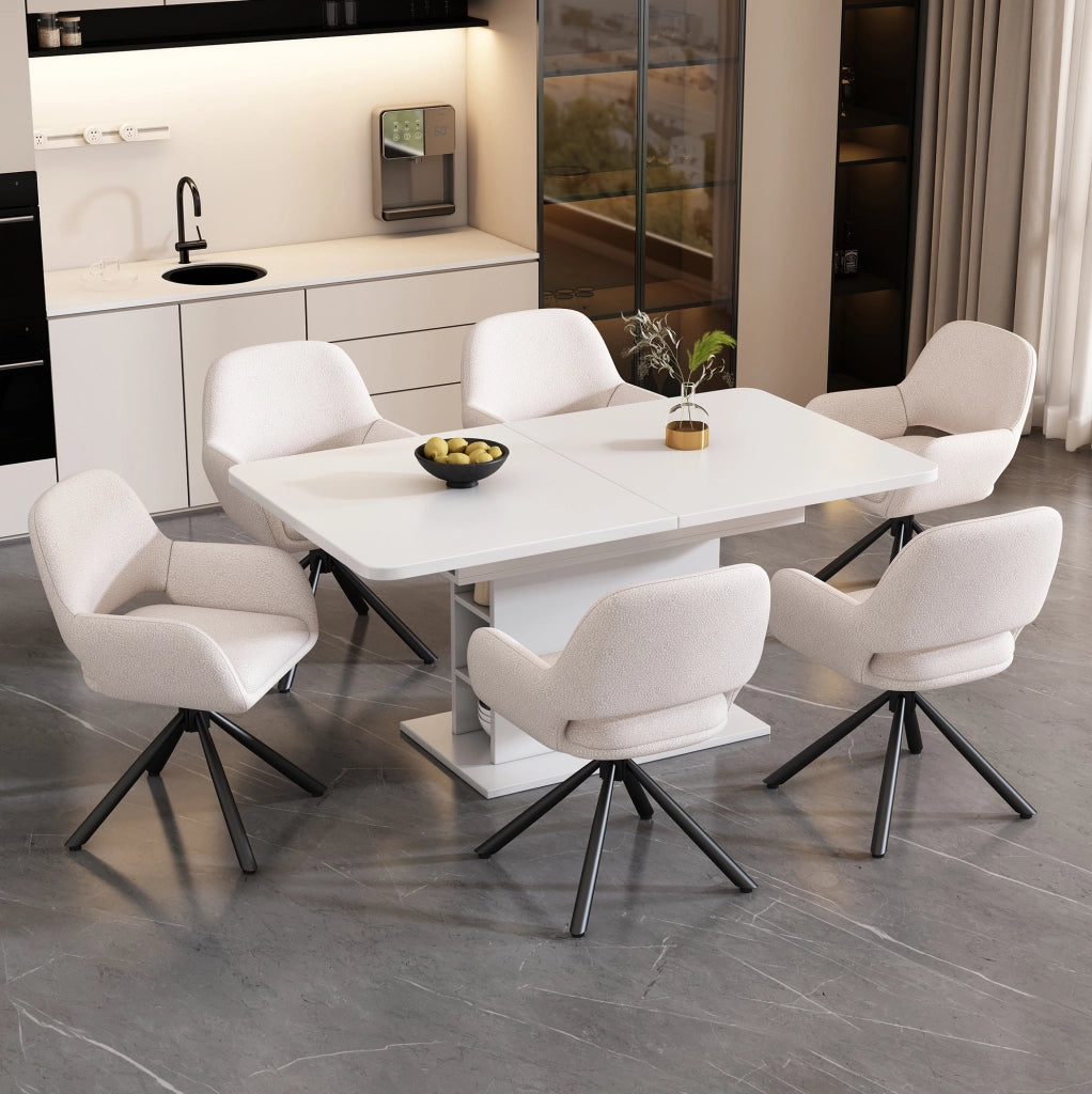 Set di 6 sedie girevoli con braccioli in Sherpa bianco