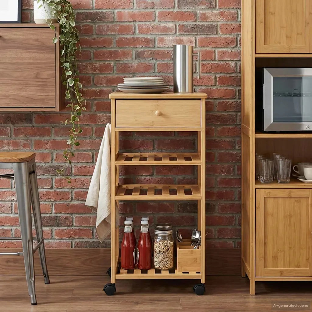 Carrello da Cucina con Ruote Naturale 37 x 36 x 80 cm Bambù 42028294