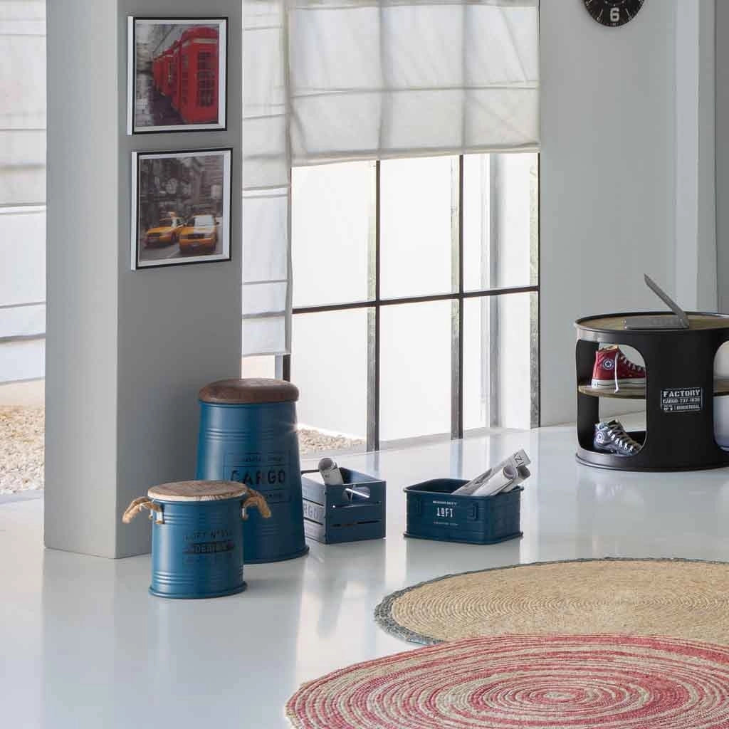 Sgabello in metallo rivestito stampato blu 33x47
