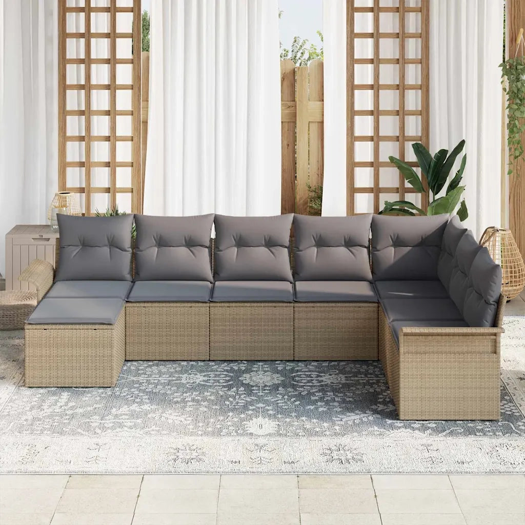 Set Divano da Giardino con cuscino 8 pcs Beige Poly Rattan 3354149