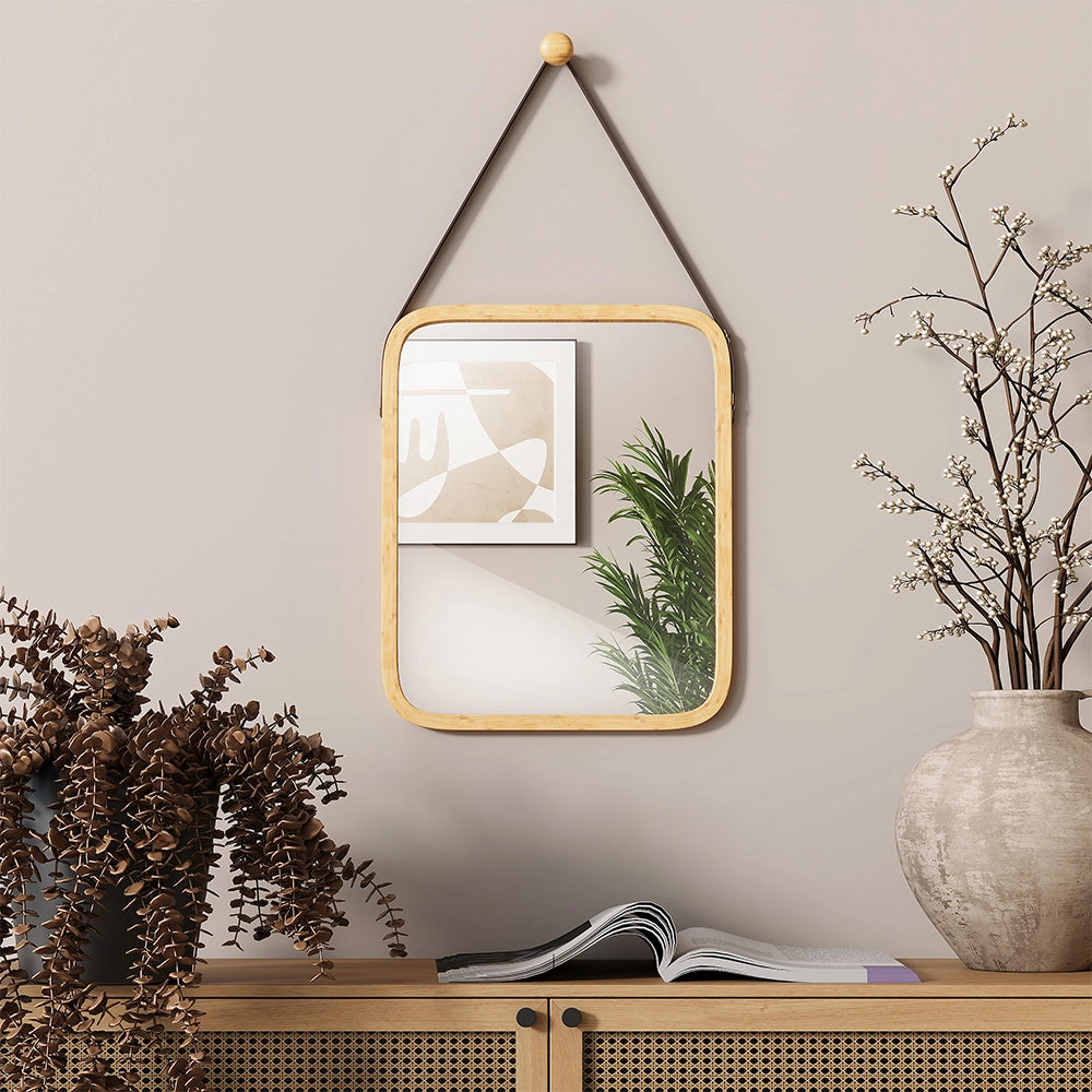 Vicco Specchio bagno Bambù 34 x 41.5 cm con cinturino regolabile