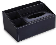 Scatola di carta per naso rettangolare in pelle PU per uso domestico in ufficio con telecomando, scatola di conservazione per bagni eleganti e stili, comodini per ufficio, auto o ufficio (nero)