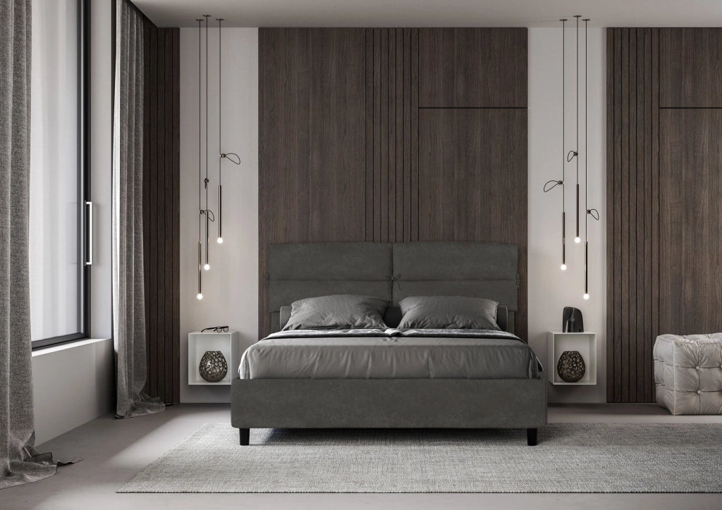 Letto Matrimoniale 160x200 cm con Rete e Contenitore Nandy Grigio