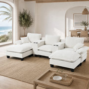 Divano modulare a U con contenitore, portabicchieri e porte USB, in ciniglia beige 323 × 151 × 90 cm
