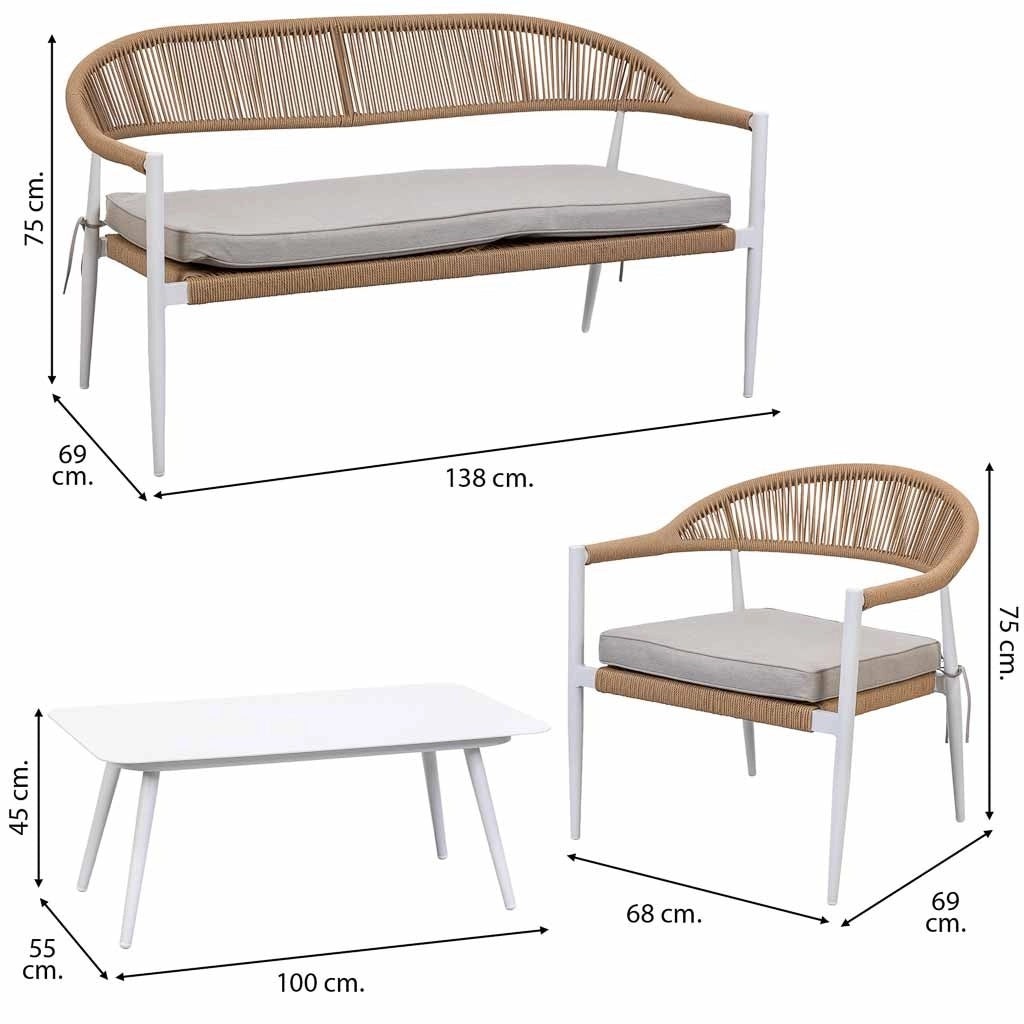 Tavolo, divano e 2 poltrone multicolore 100x55x45, 68x69x75, 138x69x75