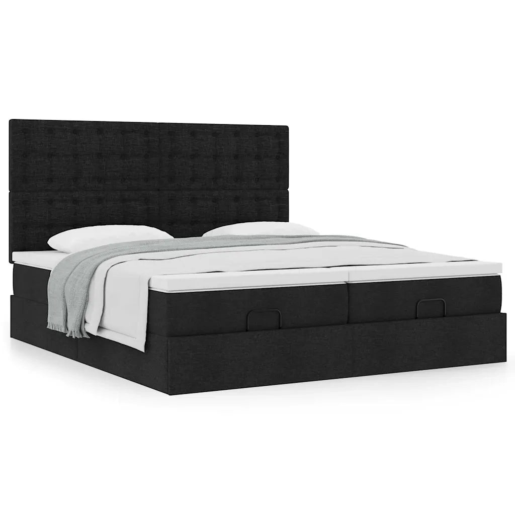 Struttura Letto Pouf con Materassi Nero 160x200 cm in Tessuto 3313729