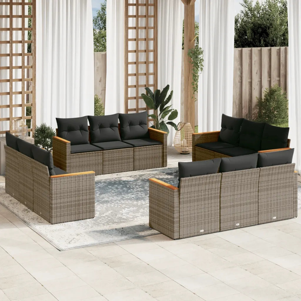 Set Divani da Giardino 12 pz con Cuscini Grigio in Polyrattan 3258238