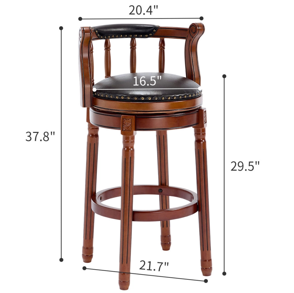 Sgabello da bar girevole 55x55x34 cm con schienale curvo in pelle e legno nero