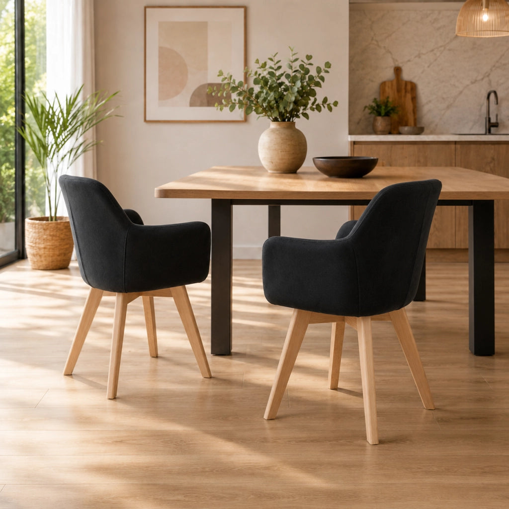 Set di 2 sedie da pranzo 54x57x80 cm con schienale ergonomico e braccioli in poliestere nero