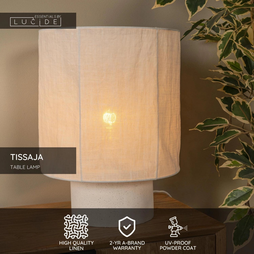 Lampada da tavolo TISSAJA bianca cemento e lino Lucide