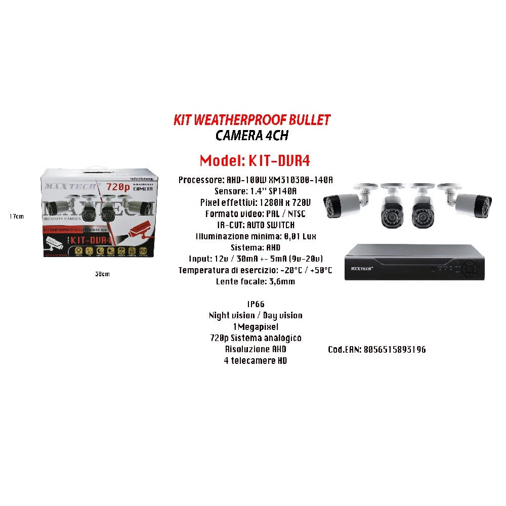 Trade Shop - Kit Telecamere Di Sicurezza Dvr 4 Canali 720p Videosorveglianza Maxtech Kit-dvr4 -