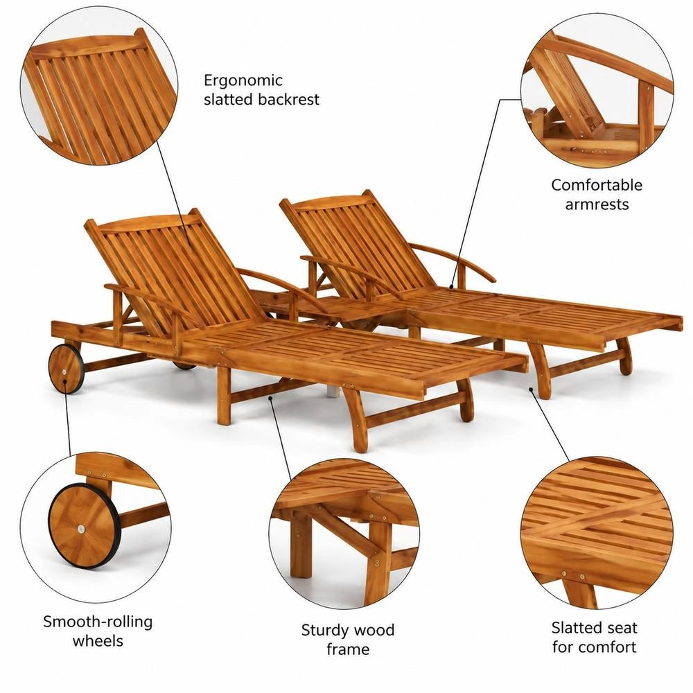 Sun Loungers (2 Pieces) With Table, Solid Acacia Wood