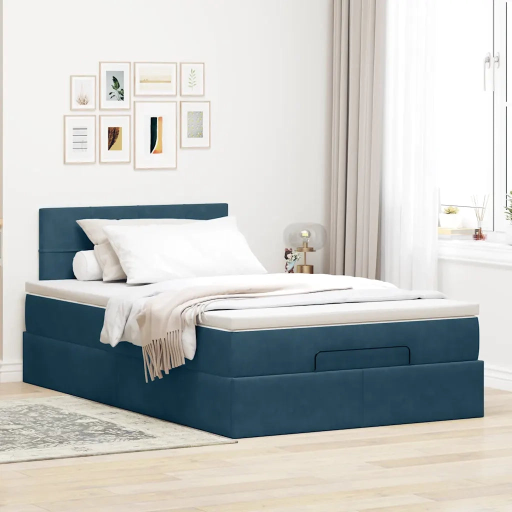 Struttura Letto Pouf con Materasso Blu Scuro 120x200 cm Velluto 3312618