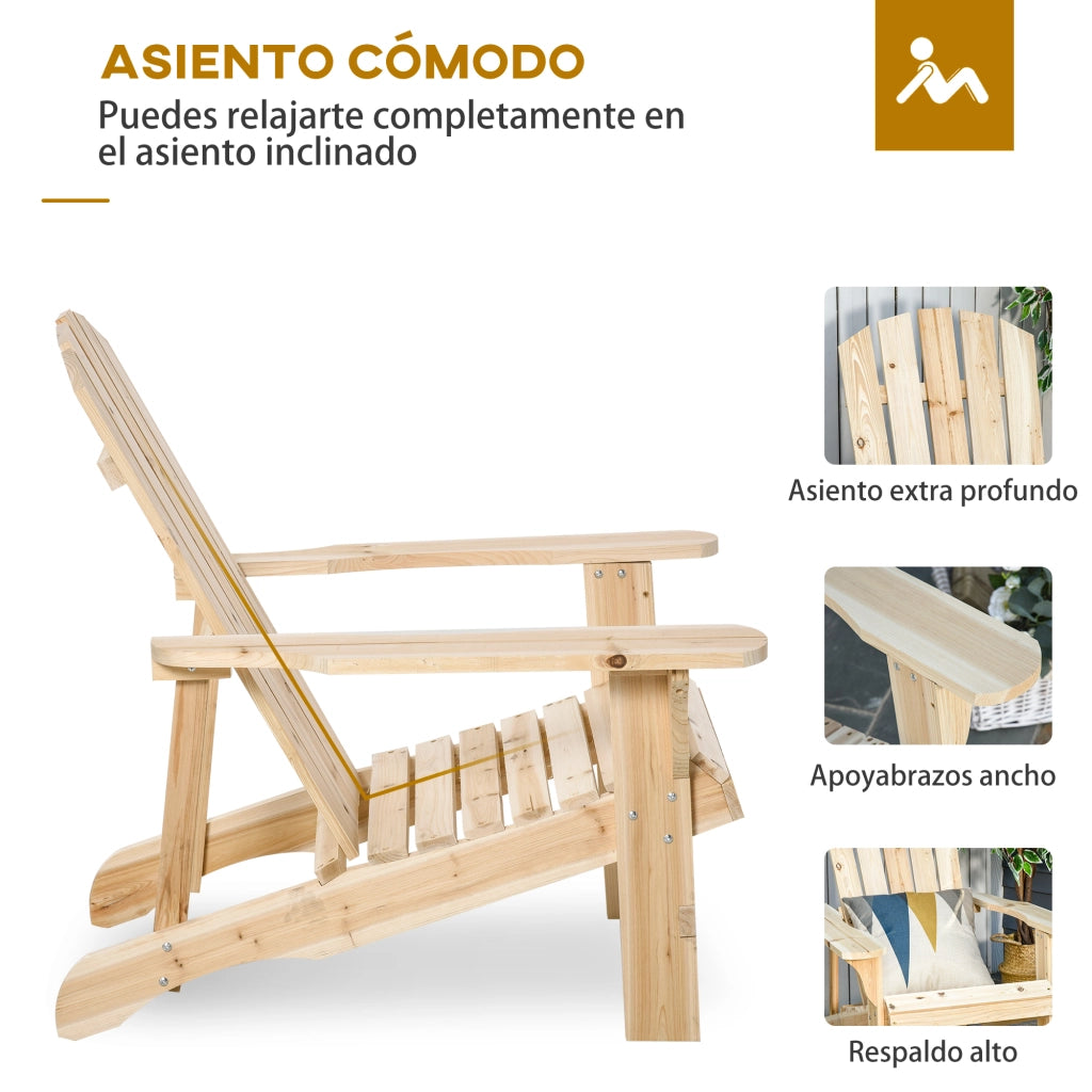 Sedia da giardino Adirondack ¨C zephmum ¨C Naturale 78x89x88 cm