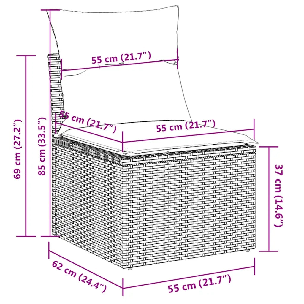 Set Divani da Giardino 3 pz con Cuscini in Polyrattan Nero 3217466