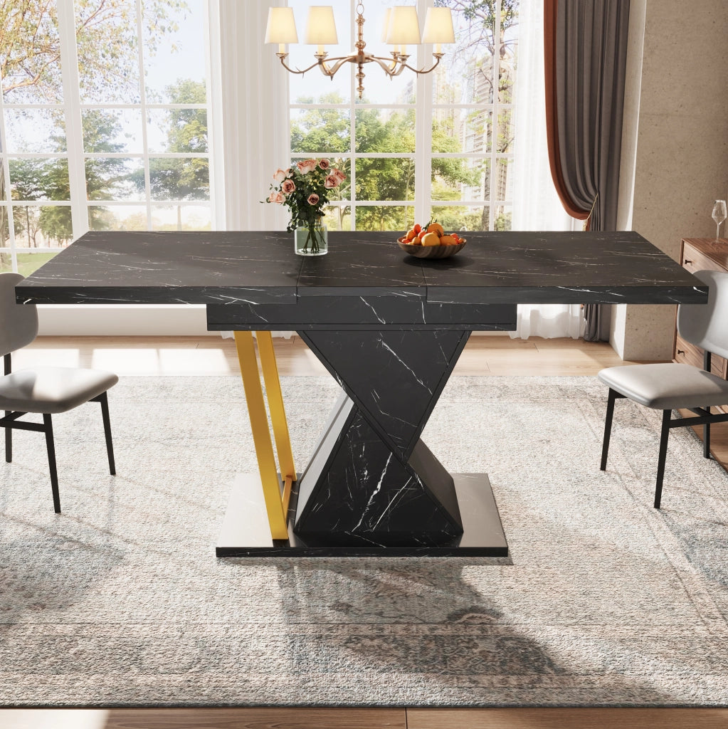 Tavolo da pranzo estensibile 110-140x80x76 cm; MDF e metallo nero