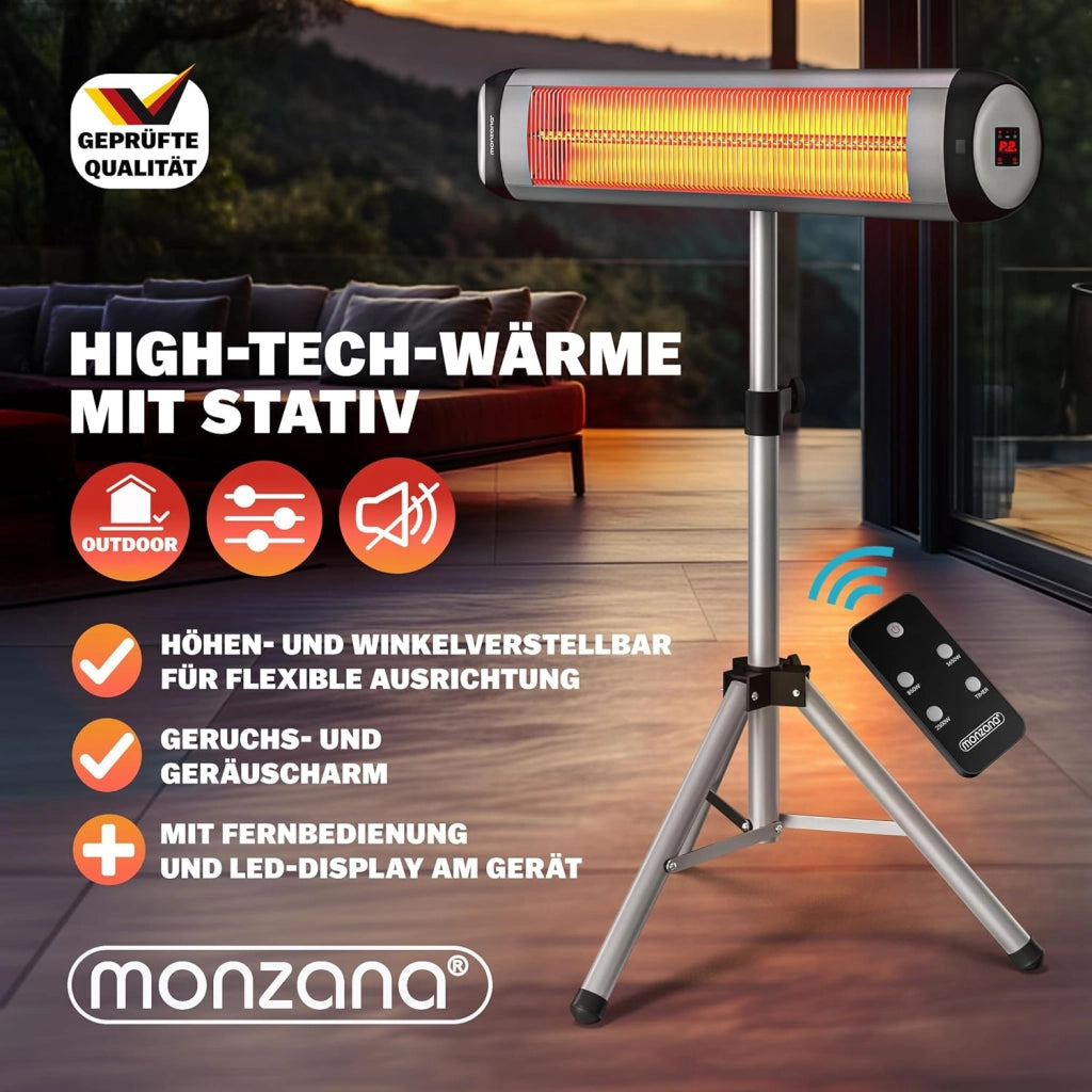 ® Stufa Elettrica a Infrarossi MZH2500 2500W Treppiede 110-175cm Telecomando Timer 24h Riscaldamento Esterno