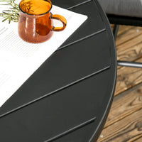 Tavolo da Giardino Rotondo per 4 Persone Ø115x72cm con Foro per Ombrellone e Doghe in Metallo Nero