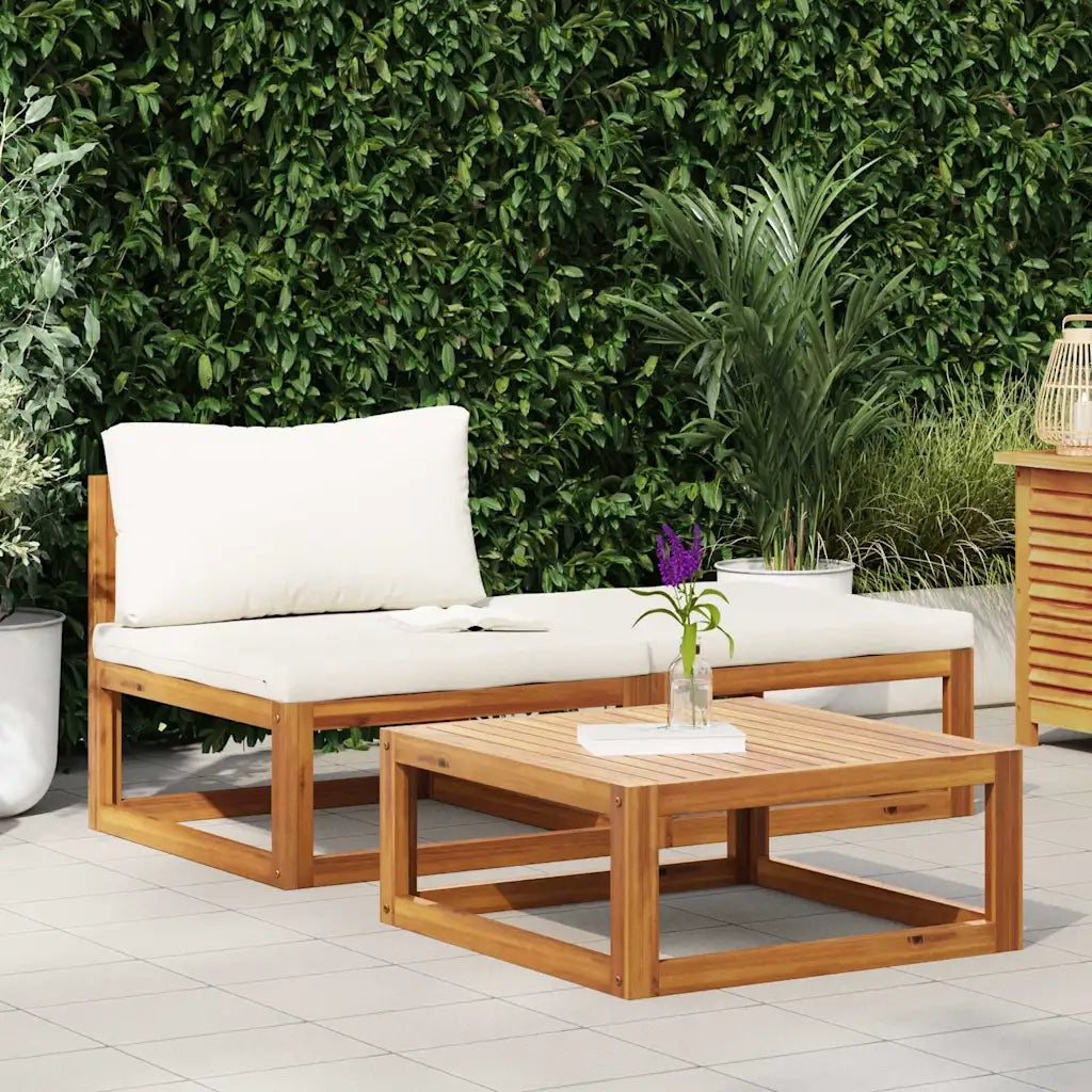 Salotto da Giardino-Set Divani da Giardino 3 pz con Cuscini Crema in Legno Acacia 143501