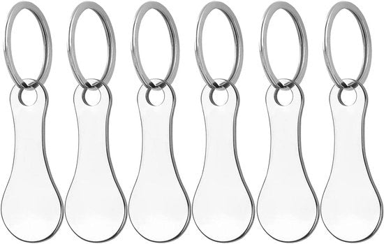 Set di 6 appiglieri per chiavi - carrello per la spesa monete in acciaio inossidabile - colore argento