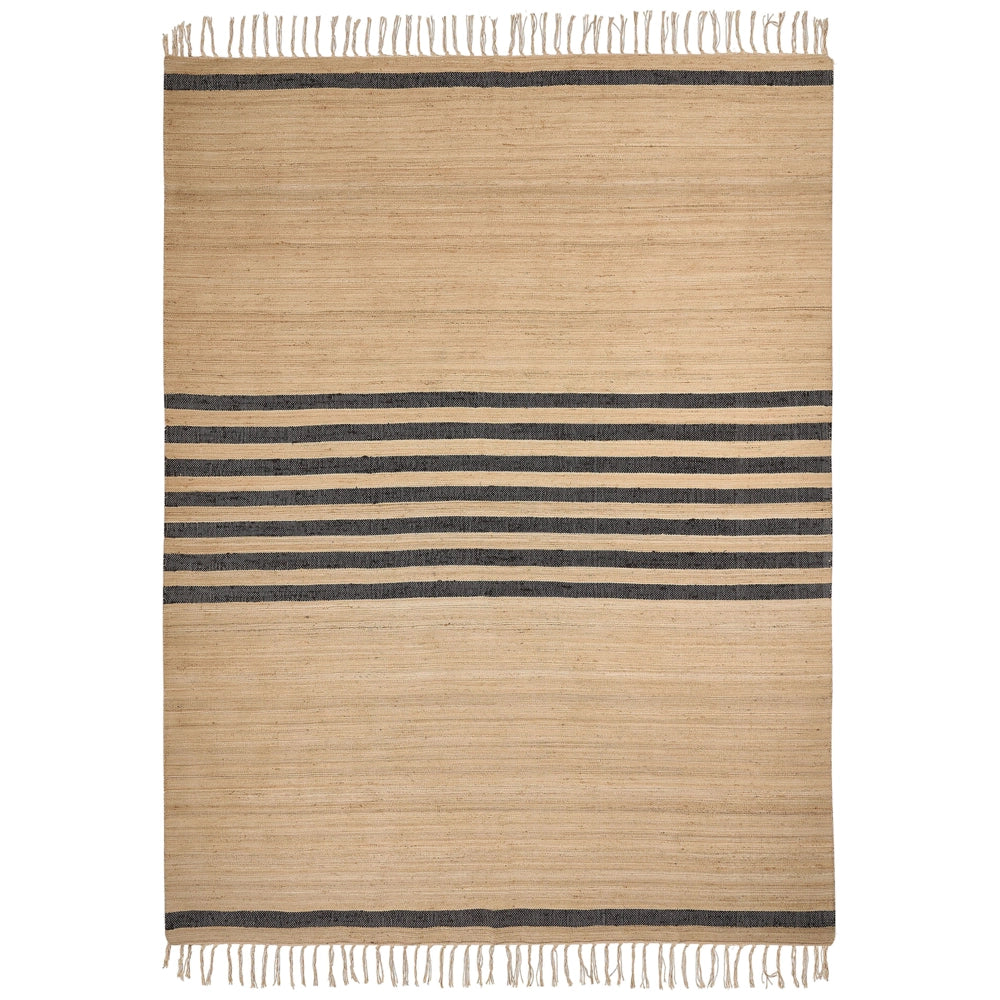 Tappeto in iuta intrecciata naturale in stile bohémien a righe 160 x 230 cm beige soggiorno camera da letto