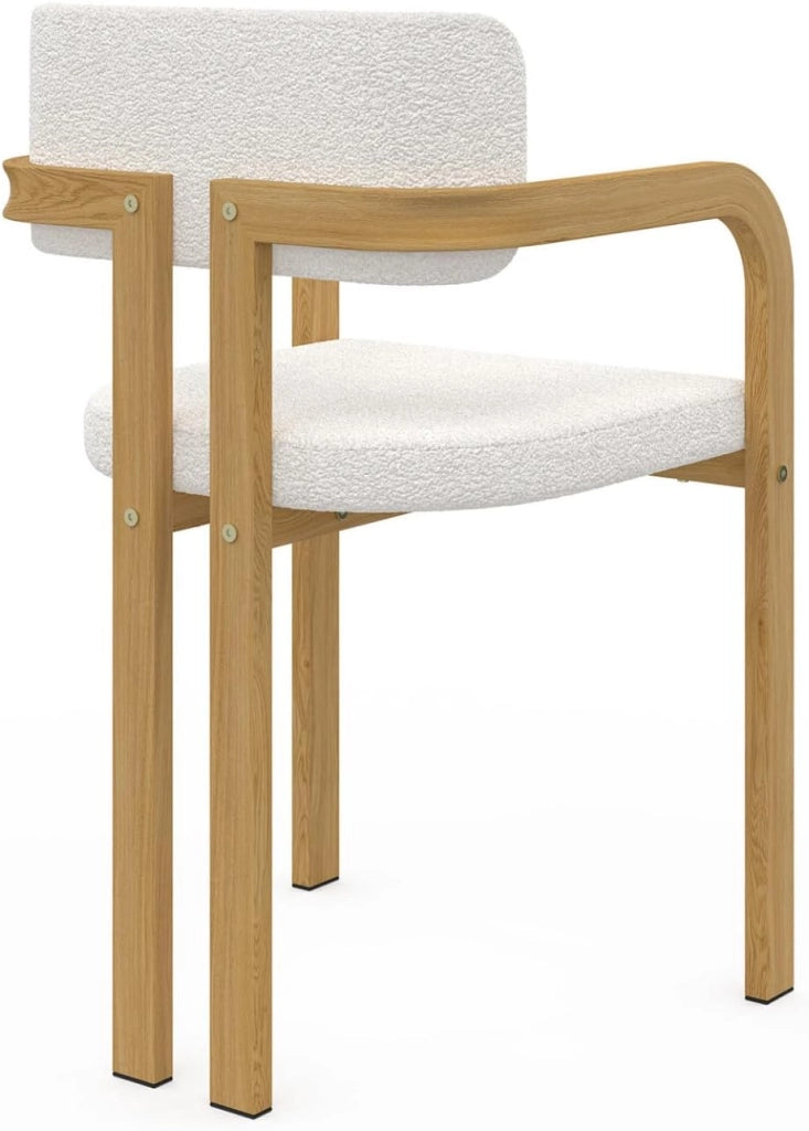 Set di 2 sedie da pranzo e poltroncine da tavolo ESMA in metallo effetto legno e tessuto bouclette con braccioli