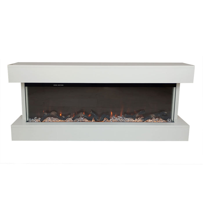 Camino Elettrico da Parete o Incasso Alaro Plus 127x18x52 cm Effetto Fiamma Telecomando in MDF Bianco